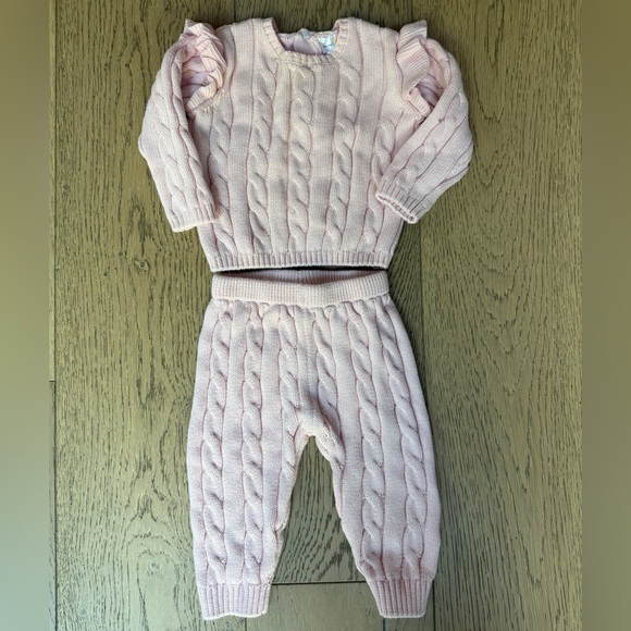 Bloomingdale's Other - 100% Cotton Pink Cable Knit Baby Sweater and Pants Set